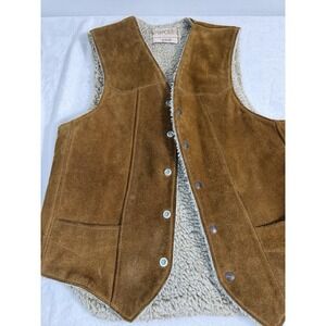 Vintage 70s Schott Rancher Suede Vest Mens Small Sherpa Lined Western